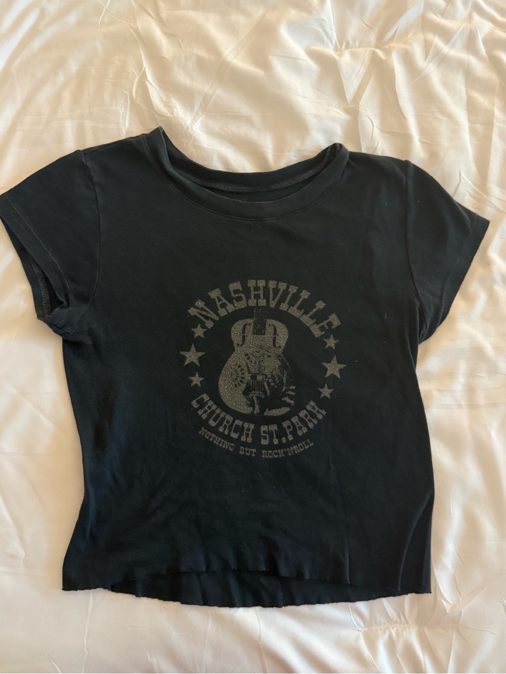 Brandy Melville Black Nashville Graphic Crop Top